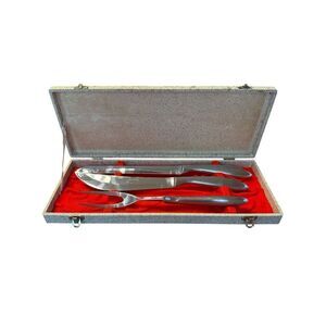 Vintage Eldan Carving Knife Fork Set 3 Piece Stainless MCM  Japan Original Case
